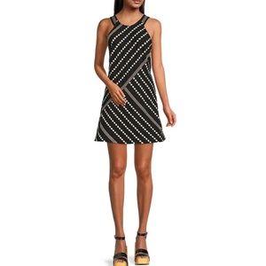 NWT Free People Juni Embroidered Stripe Halter Neck Sleeveless Back Mini Dress
